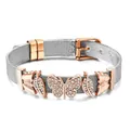 Silbernes Edelstahl-Mesh-Armband mit roségoldenen Schmetterlings- und Blattanhängern - Roségold Zweifarbig
