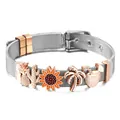 Silbernes Edelstahl-Mesh-Armband mit Roségold-Schließe und tropischen Anhängern - Silber und Roségold zweifarbig