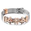 Silbernes Edelstahl-Netzarmband mit roségoldenen Bienen- und Herz-MUM-Anhängern - Silbernes Band mit roségoldenen Anhängern