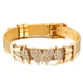Goldenes 10mm Edelstahl-Netzarmband mit funkelnden Schmetterlings- und Blattanhängern - Gold