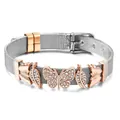 Mesh-Armband mit roségoldenem Schmetterling und Blattanhängern mit Kristallen - Silbernes Band mit roségoldenen Anhängern