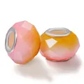 Rosa und gelbe facettierte Perlen mit Farbverlauf und Silberkern für Armbänder - Standard-Großloch / Rosa-Gelber Farbverlauf (007)