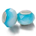 Himmelblaue facettierte Harzperle mit großem Loch und Metallkern für Schmuck - Standard-Großloch / Blau-Weiße Nebelstruktur