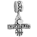 Charm basket-ball en argent pour bracelet avec gravure I Love Basketball - Style J'aime le Basket (012)