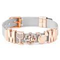 Bracelet en maille acier inoxydable 10mm avec breloques rose doré et texte #1 MOM - Bande Argentée avec Breloques Or Rose