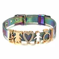 Rainbow stainless steel mesh bracelet with gold Love and heart charms for women - Heart Letter Combo (001)