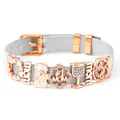 Bracelet maille pour femme avec breloques cœur et maman en argent et or rose - Bande Argentée avec Breloques Or Rose