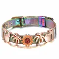 Regenbogen-Mesh-Armband mit Sonnenblumen-, Palmen- und tropischen Getränke-Anhängern - Sonnenblume Kokosnussbaum Thema (003)
