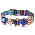 Rainbow mesh stainless steel bracelet featuring bee and ladybug charms with blue enamel - Bee Ladybug Theme (007)