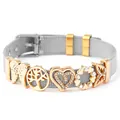 Detail of silver mesh bracelet with golden tree of life and heart charms and watch strap buckle - Silver Bracelet With Gold Charms