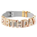 Detailed macro view of the silver mesh strap with sparkling BIRTHDAY crystal charms - Silver With Gold Parts