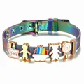 Regenbogen-Mesh-Armband 10 mm aus Edelstahl mit Emaille-Torten- und Süßigkeiten-Anhängern - Regenbogen Kuchen Lutscher (005)