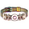 Rainbow mesh strap bracelet with rose gold buckle and pink gemstone charm detail - Pink Gem Cross (009)