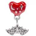 Ciondolo pipistrello in argento con cuore in smalto rosso e dettagli luna e stelle - Cuore in Smalto Pipistrello (001) / 1 Pezzo/Confezione