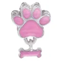 Ciondolo zampa in smalto rosa e osso d'argento per bracciali con fori grandi - Zampa Rosa Osso (002) / 1 Pezzo/Confezione