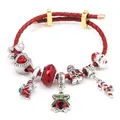 Bracelet de Noël avec cordon en cuir rouge et pendentifs festifs en argent - Style Père Noël Complet et Canne en Sucre