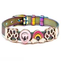 Regenbogen Mesh Armband mit Roségold Katzenpfoten Anhängern und bunten Perlen - Katzenpfote Regenbogen Juwel (021)