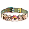 Regenbogen Edelstahl Mesh Armband mit bunten Anhängern und Kokosnussbaum Schiebern - Fahrrad Kokosnussbaum (022)