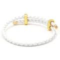 White braided leather bracelet with adjustable gold-tone metal sliding clasps for women - White Gold Buckle / 16cm