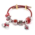 Christmas themed red braided bracelet with Santa Claus and festive crystal charms - Christmas Bells and Gift Package Style