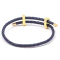 Adjustable dark blue braided leather bracelet with high-quality golden sliding metal clasp - Dark Blue With Gold Buckle / 16cm