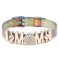 Regenbogen Edelstahl-Armband mit roségoldenen MOM-Schiebern und Strasssteinen - Roségold MOM Kombi (013)
