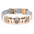 Adjustable silver mesh bracelet with rose gold heart and love charms for women - Silver Mesh with Rose Gold Charms