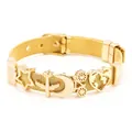 Gold stainless steel mesh watch strap bracelet featuring travel charms and star moon pendants - Gold (DL001)