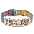 Regenbogen Armband aus Mesh mit roségoldenen Anhängern wie Flugzeug und Pfote - Flugzeug Fahrrad Katzenpfote (016)