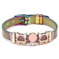 Regenbogen-Mesh-Armband mit roségoldenen Katzenanhängern und pinkem Lutscher - Katzenkopf Lutscher (015)