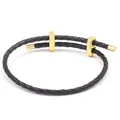 Minimalist black braided leather cord bracelet with shiny gold metal accents - Black Strap Gold Buckle / 16cm