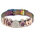 Regenbogen-Mesh-Armband mit roségoldenen Anhängern und glitzernden Kristallen - Schlüssel Herzschloss Strass (032)