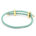Double-wrap mint green braided leather bracelet with adjustable gold-tone metal sliding clasps - Mint Green Gold Buckle / 16cm