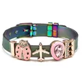 Regenbogenfarbenes Mesh-Armband mit Marienkäfer und Flugzeug-Anhängern für Mädchen - Flugzeug Marienkäfer Kombi (024)