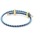 Blue braided leather cord bracelet with gold sliders and adjustable pull-clasp closure - Sky Blue Dark Blue Gold Buckle / 16cm
