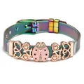 Regenbogen Edelstahl-Mesh-Armband mit roségoldenen Marienkäfer- und Herzanhängern - Rosa Marienkäfer Fahrrad (017)