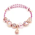 Rosa geflochtenes Lederarmband mit Roségold-Herzanhängern und floralen Elementen - Rosa Lila Schmetterling Geflochten (Farbe 07)