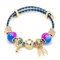 Böhmisches Lederarmband mit Traumfänger-Anhänger und Stern-Mond-Perlen - Blau Schwarz Traumfänger Geflochten (Farbe 05)