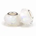 Iridescent white faceted glass charms with large silver metal holes for DIY jewelry - Normal Specification / Milky White Faceted Iridescent (012)