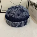 Retro washed denim docker hat in navy blue with vintage texture for street style - M (56-58cm) / Dark Blue