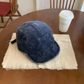 Retro dark blue corduroy baseball cap with washed vintage texture on wooden table - M (56-58cm) / Navy Blue