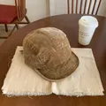 Detailed texture of brown corduroy 5-panel camping cap on vintage linen background - M (56-58cm) / Khaki
