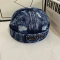 Detail of vintage blue denim miki hat featuring a black 'CREATE' embroidered patch - M (56-58cm) / Dark Blue