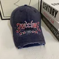 Vintage washed navy baseball cap with 3WCC embroidery and distressed brim detail - M (56-58cm) / Navy Blue