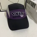 Gorra de béisbol retro de cinco paneles con bloques de colores morado, negro y gris - M(56-58cm) / Negro (Morado Negro Gris)
