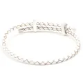 Minimalist braided white PU leather cord bracelet with adjustable silver metal slide buckle - White Silver Buckle / 16cm