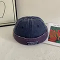 Gorro docker retro de mezclilla bicolor con parche bordado y estilo desgastado - M(56-58cm) / Azul marino