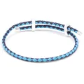 Adjustable blue braided PU leather cord bracelet with silver slider beads for women - Sky Blue and Dark Blue with Silver Buckle / 16cm