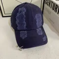 Distressed navy blue cotton baseball cap with metal rings and Courage embroidery detail - M (56-58cm) / Navy Blue