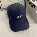 Navy blue distressed baseball cap with white 3D embroidery and vintage ripped details - M (56-58cm) / Navy Blue